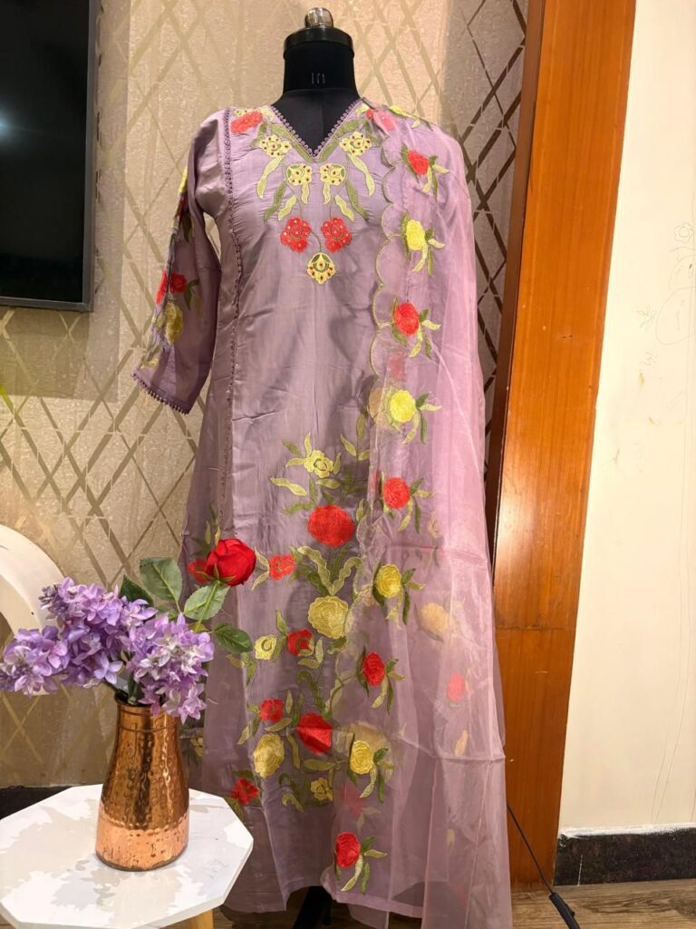 mulchanderi floral embroidered 3 piece suit set | ethnic wear for women