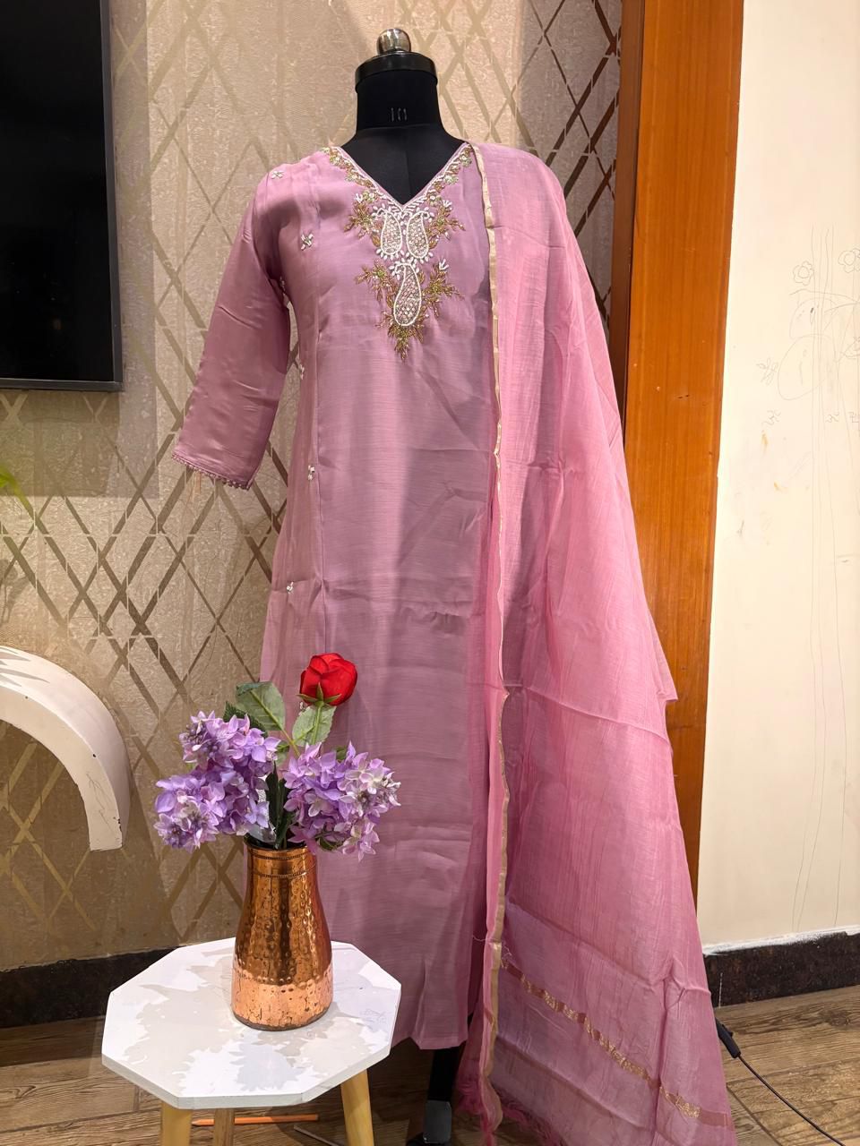 lavender mul chanderi kurti set with dupatta lavender mul chanderi kurti set with dupatta