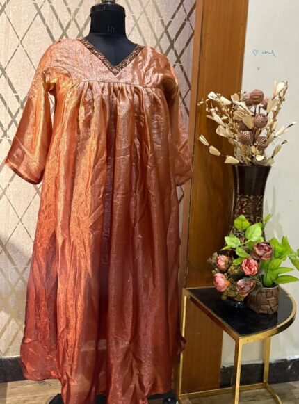 Fendi Silk One Piece Gown for Women – Copper Brown Party Wear (XL & XXL)