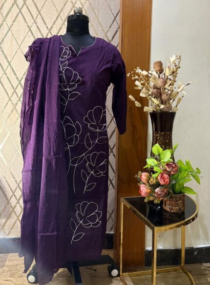 Mulcotton One Piece Gown for Women – Purple Floral Ethnic Wear (L to XXL)