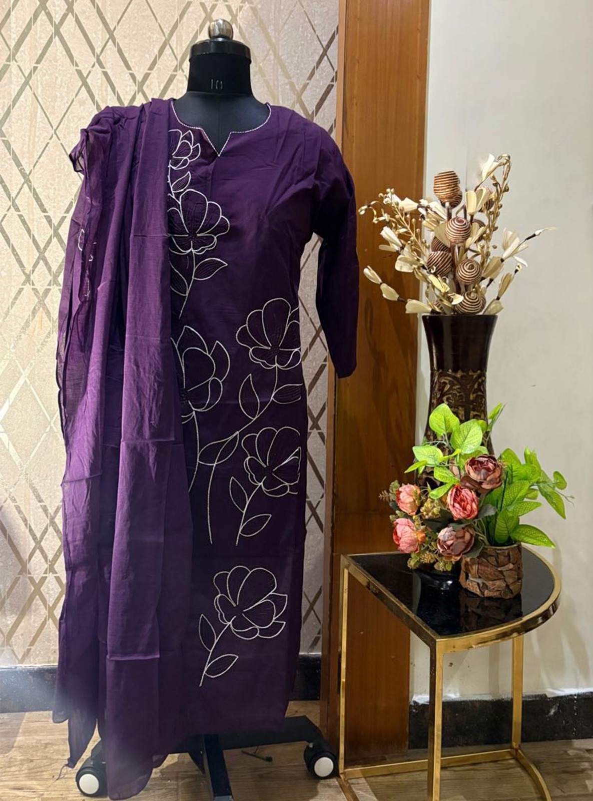 c99e0411-45ae-42e8-9eec-3e17610beae3 Mulcotton One Piece Gown for Women – Purple Floral Ethnic Wear (L to XXL) - Image 1